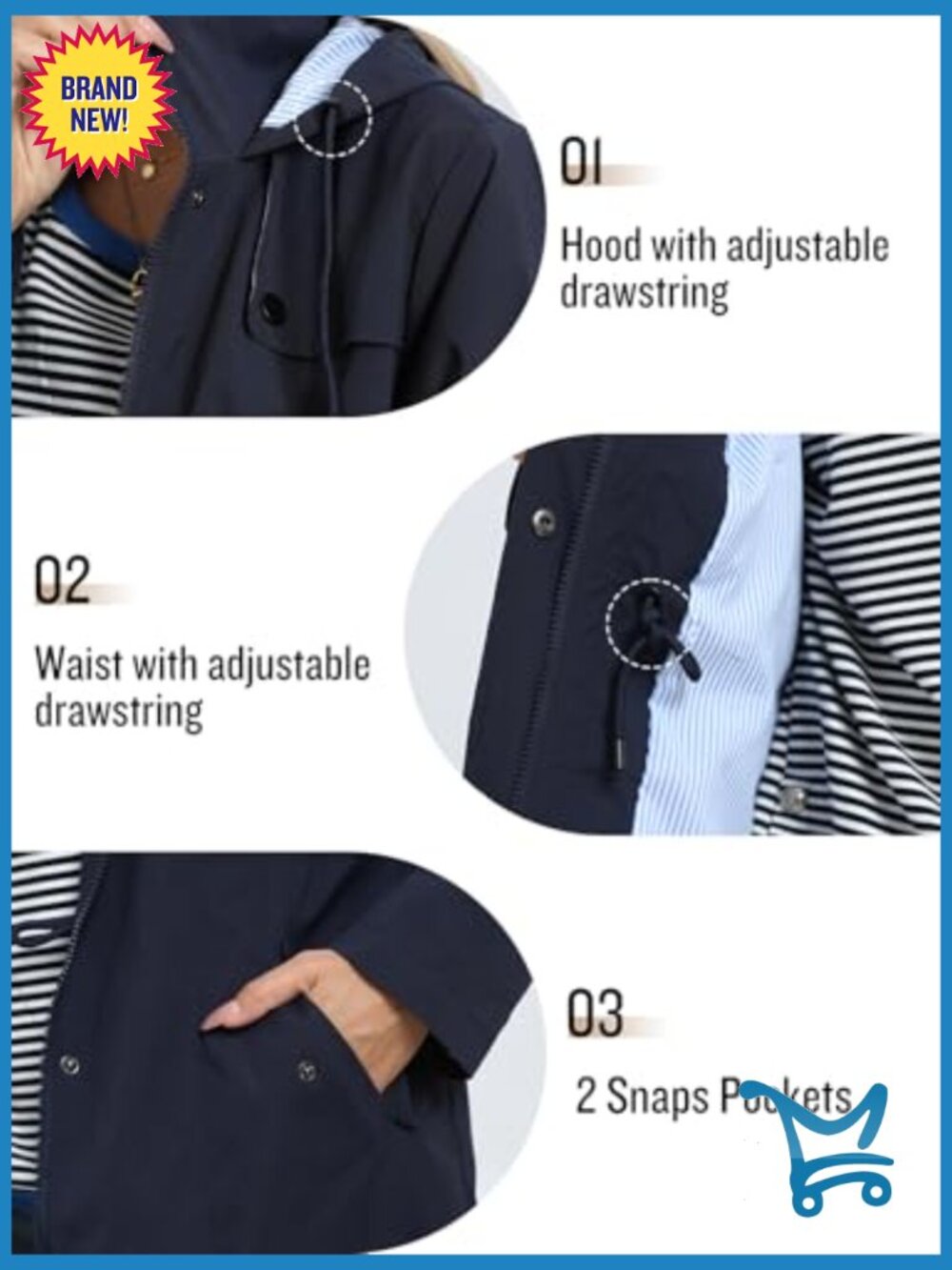 Waterproof Rain Jacket with Hood Lightweight Windbreaker Long Coat - Picture 5 of 7